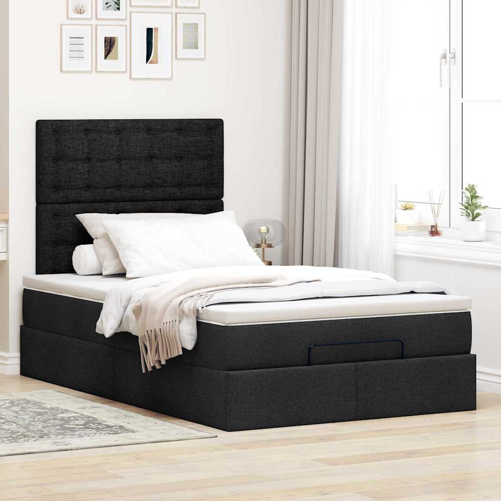 Otomanski krevet s madracem crni 120x200 cm tkanine