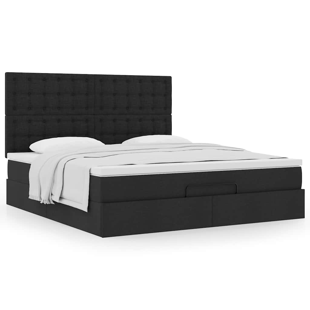 Otomanski krevet s madracem crni 180x200cm od tkanine