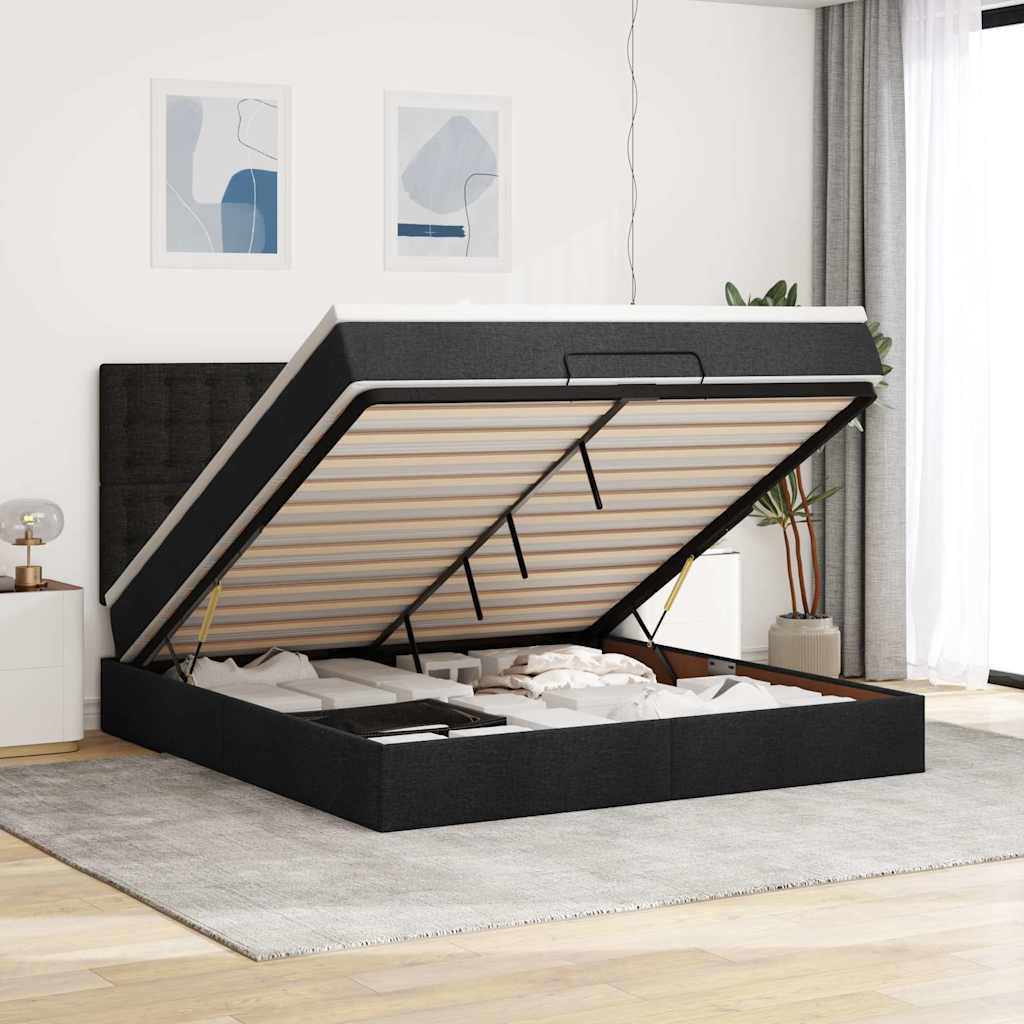Otomanski krevet s madracem crni 180x200cm od tkanine