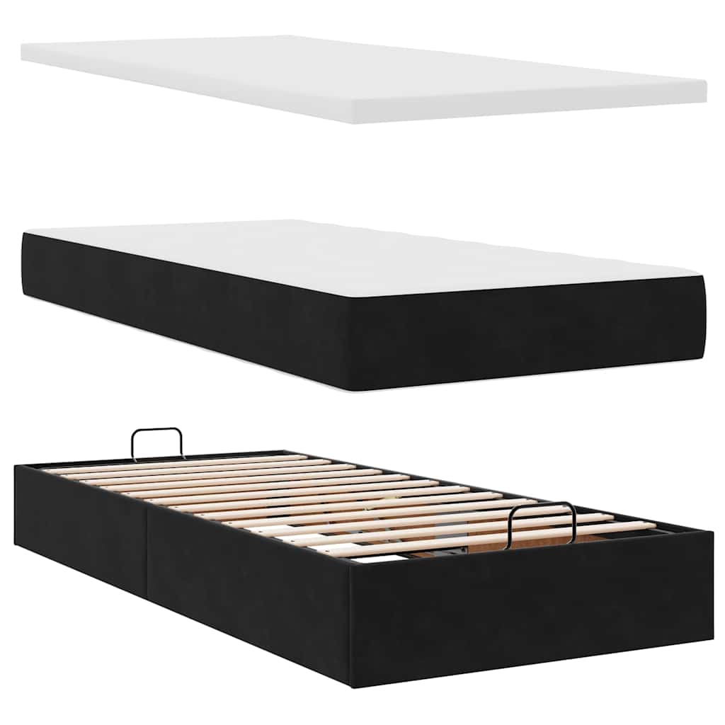 Otomanski okvir kreveta s madracima crni 80x200cm baršunasti