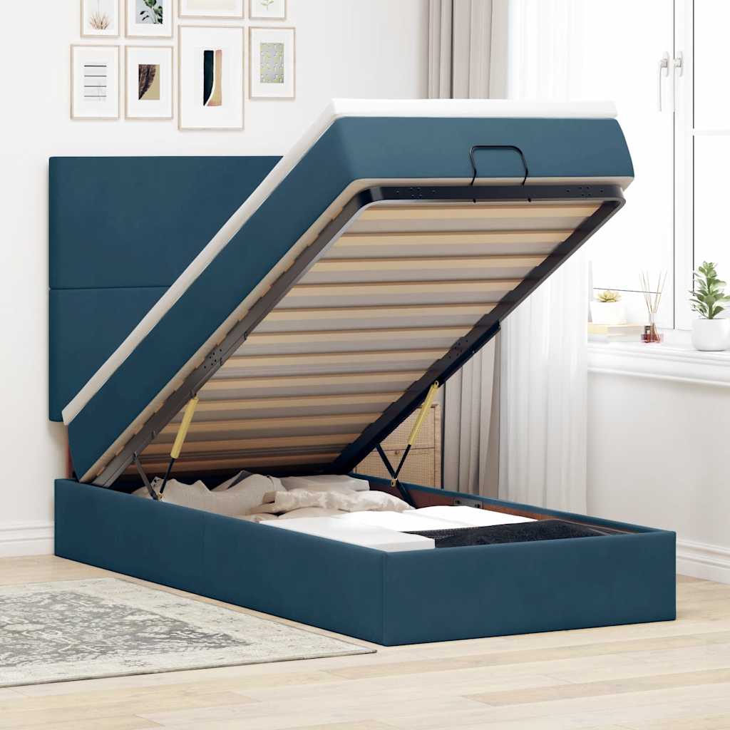 Okvir kreveta s madracima tamnoplavi 90x200cm baršunasti