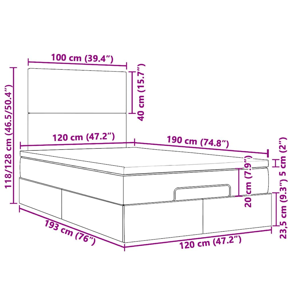 Okvir za krevet s madracima svjetlosivi 120x190 cm baršunasti