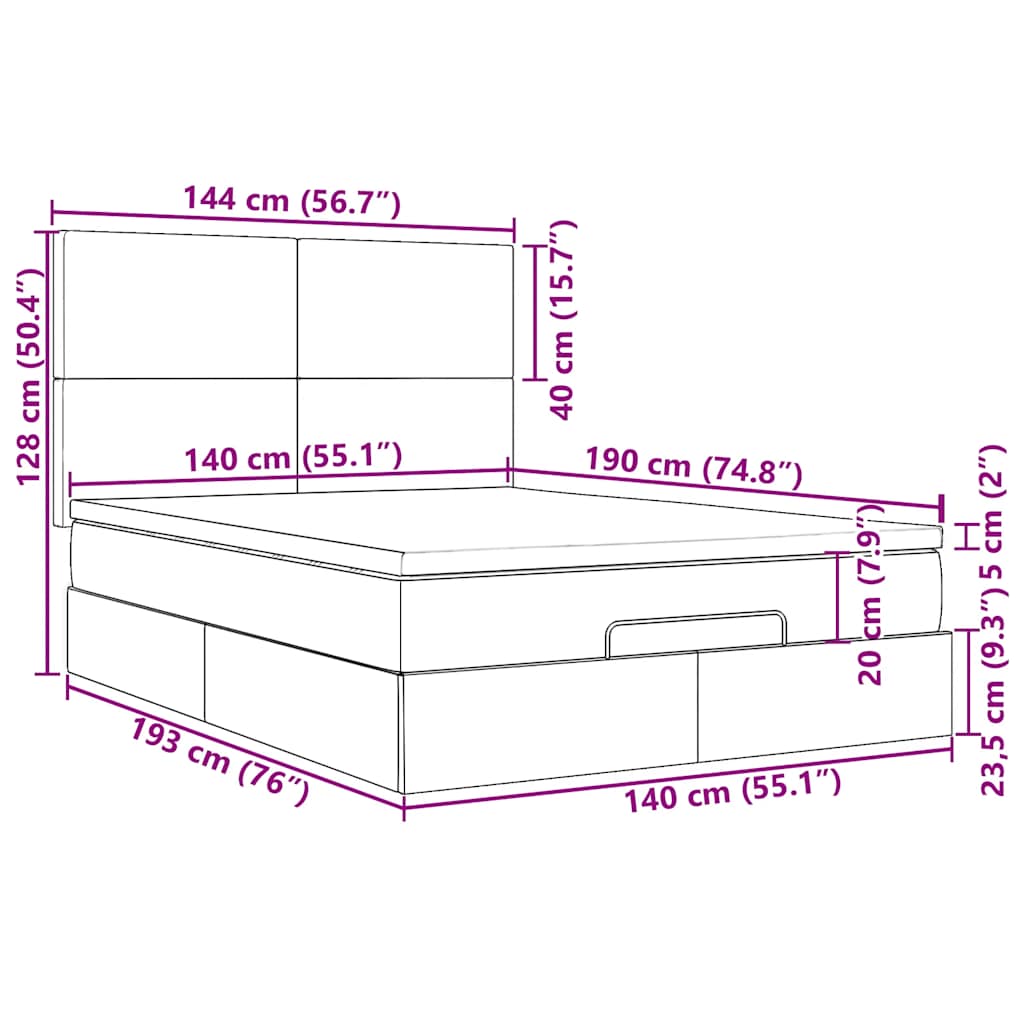 Otomanski krevet s madracima crni 140x190cm baršunasti