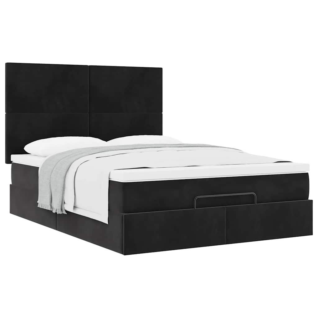Otomanski krevet s madracima crni 140x190cm baršunasti