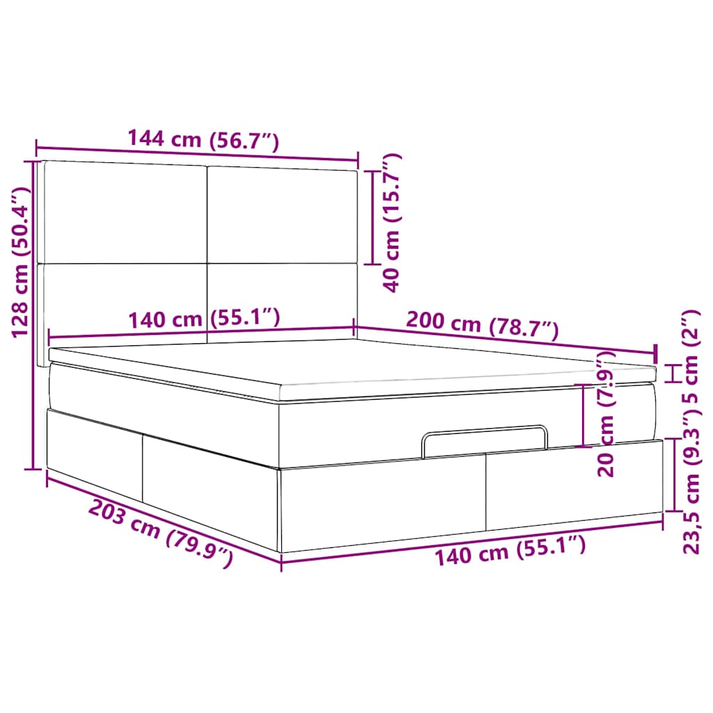Ottoman krevet s madracima crni 140x200 cm baršun