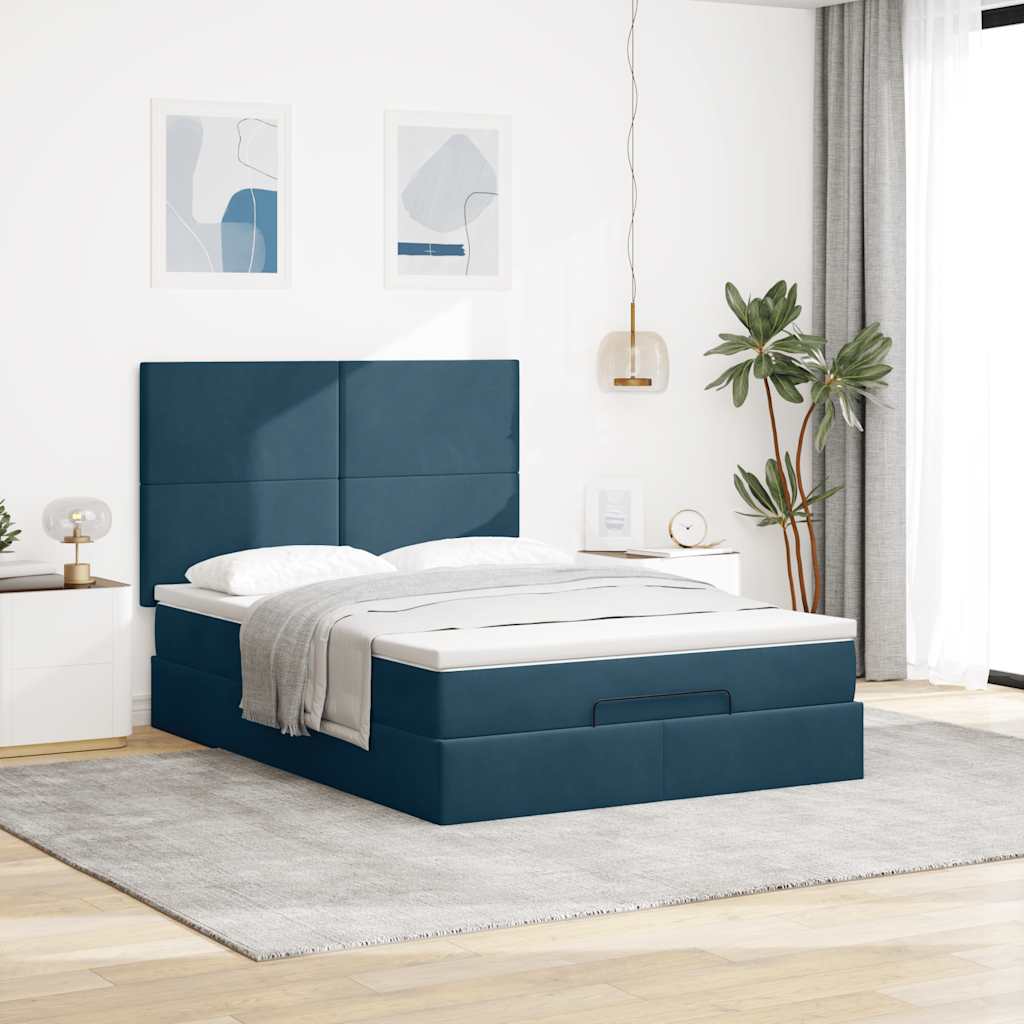 Ottoman krevet s madracima tamnoplavi 140x200 cm baršun