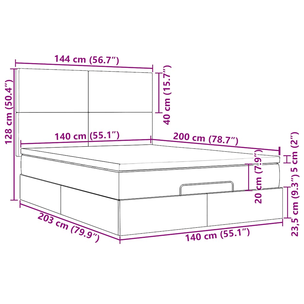 Ottoman krevet s madracima tamnoplavi 140x200 cm baršun