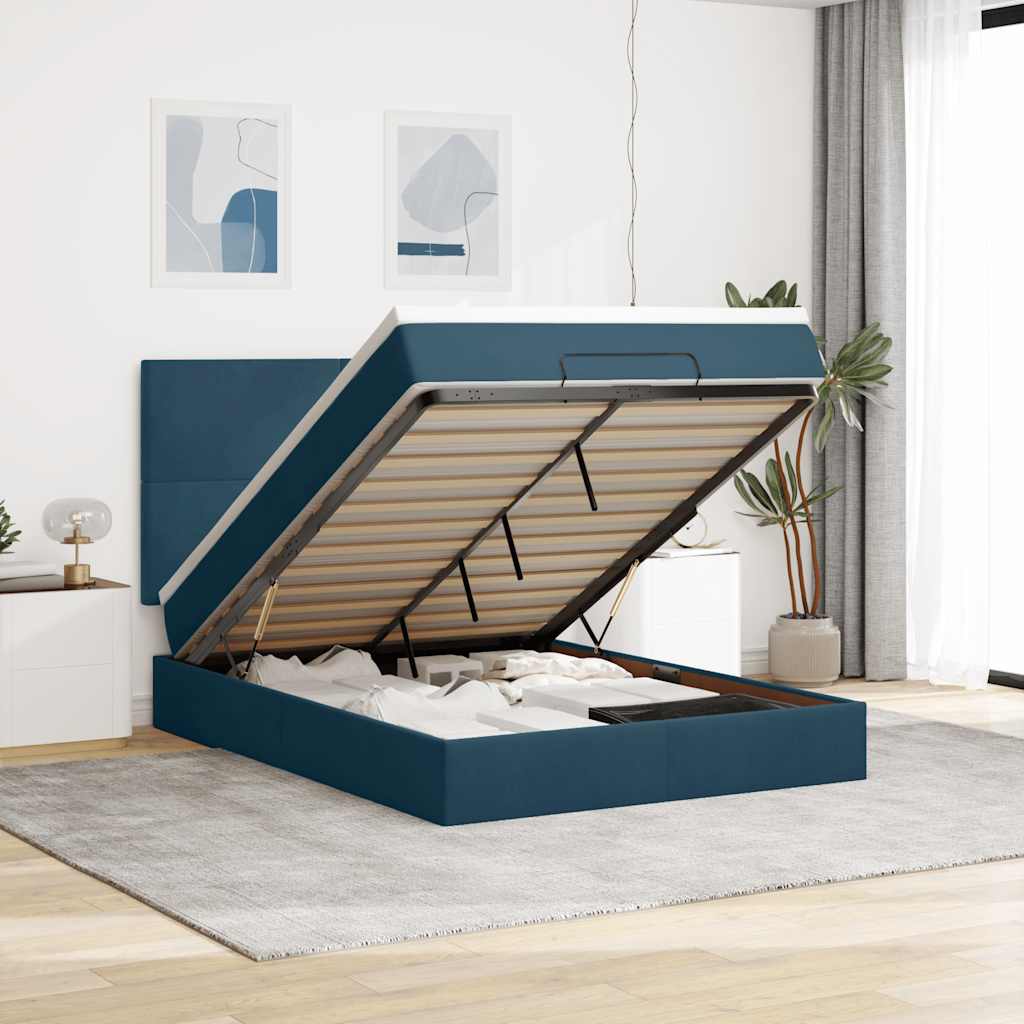 Ottoman krevet s madracima tamnoplavi 140x200 cm baršun