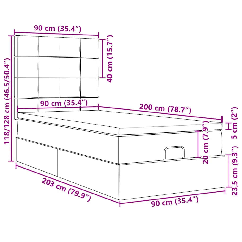 Okvir kreveta s madracima tamnozeleni 90x200cm baršunasti