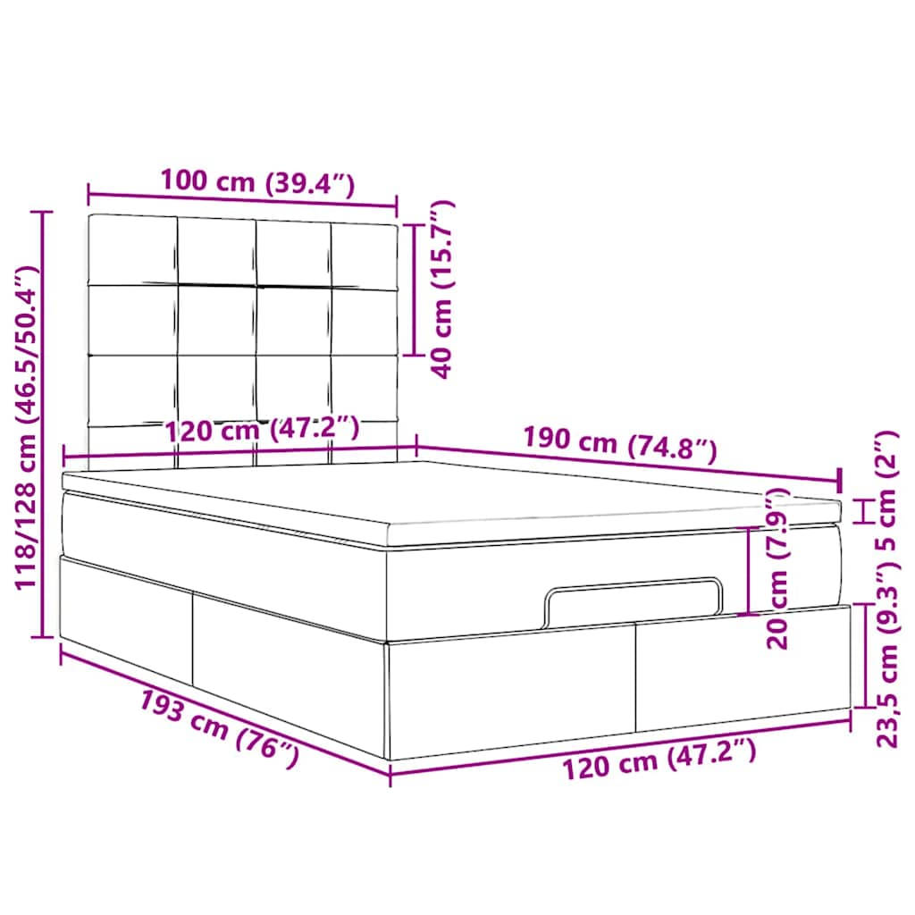 Okvir za krevet s madracima ružičasti 120 x 190 cm baršunasti
