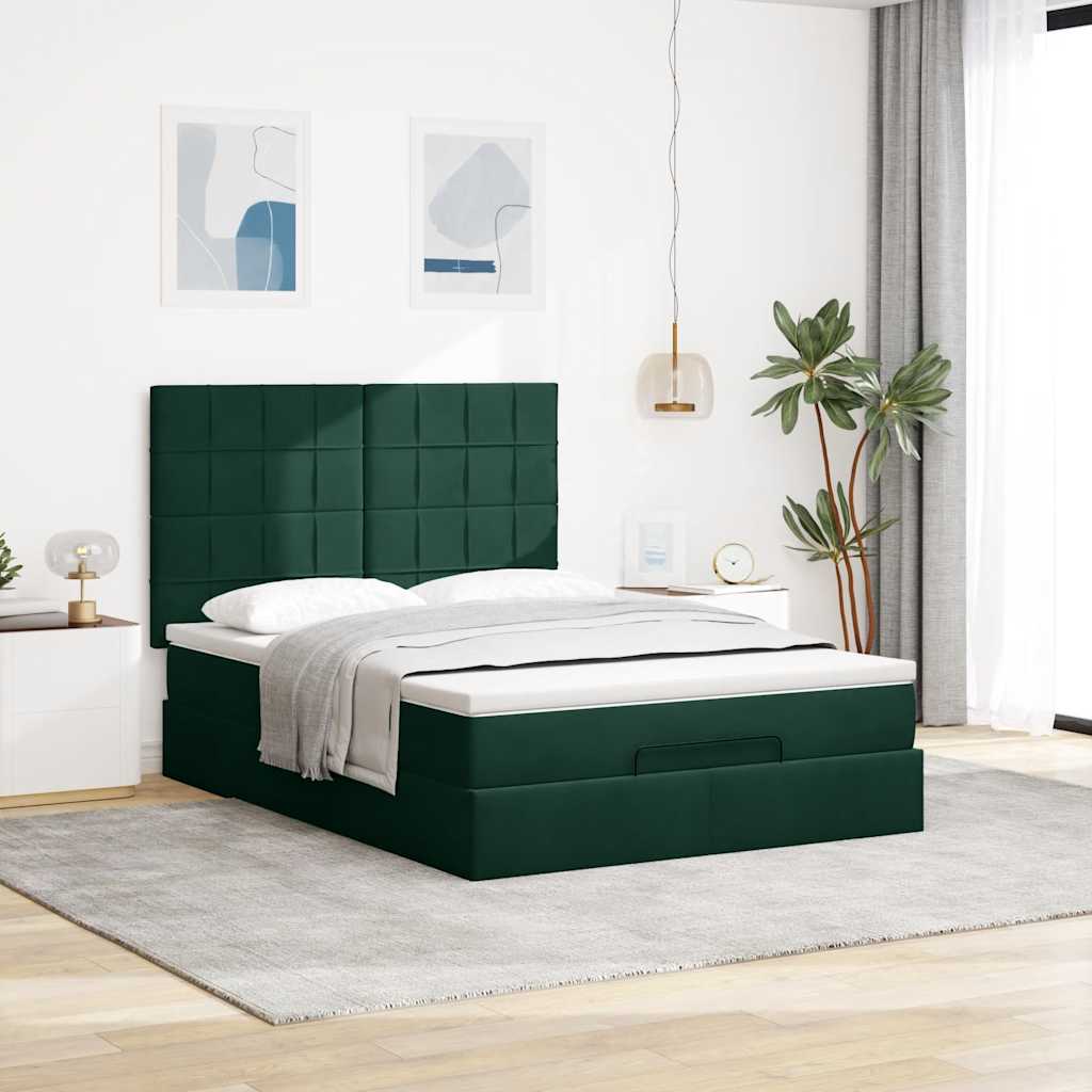Ottoman krevet s madracima tamnozeleni 140x190 cm baršun