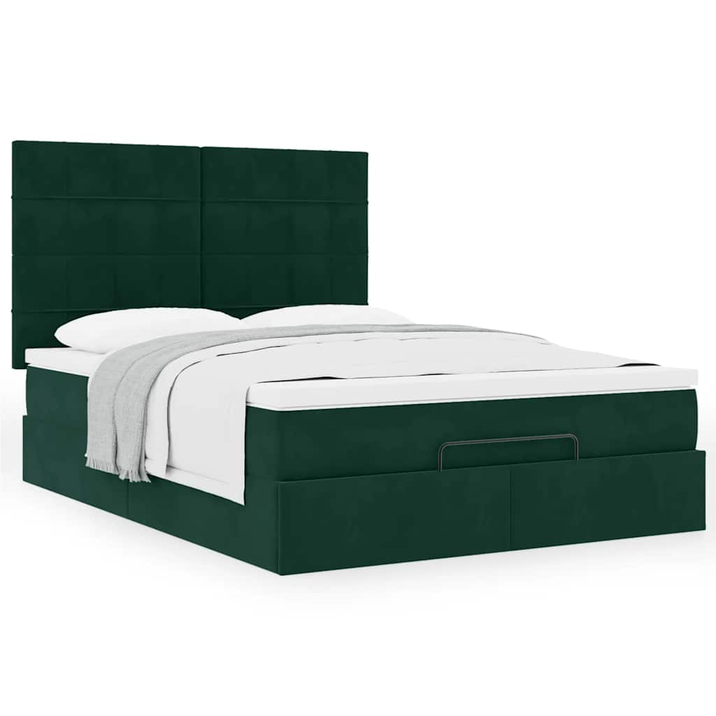 Ottoman krevet s madracima tamnozeleni 140x190 cm baršun