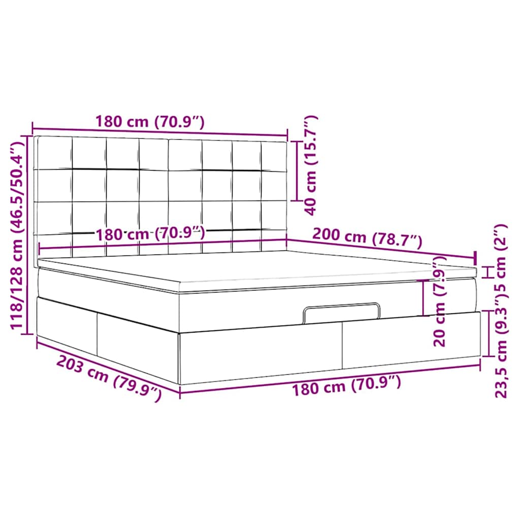 Otomanski okvir kreveta s madracima plavi 180x200cm baršunasti