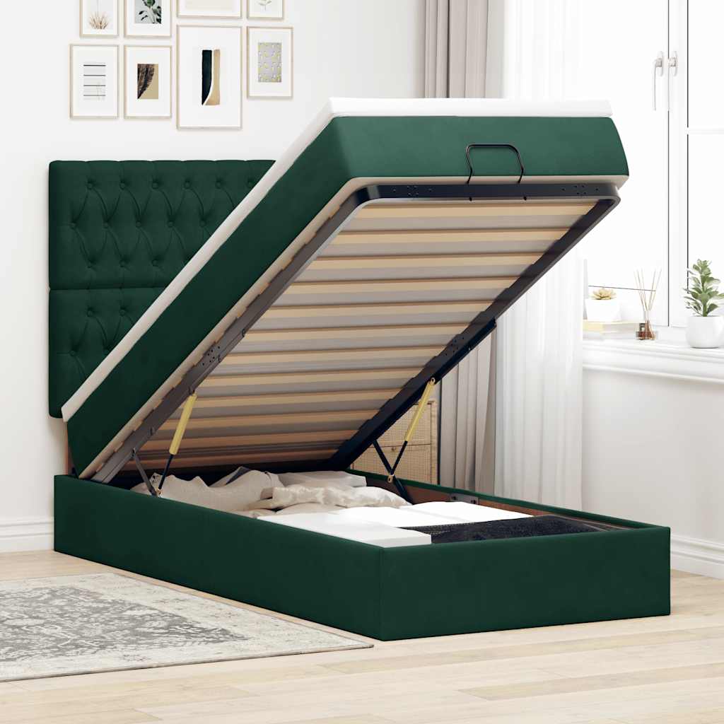 Okvir kreveta s madracima tamnozeleni 90x200cm baršunasti
