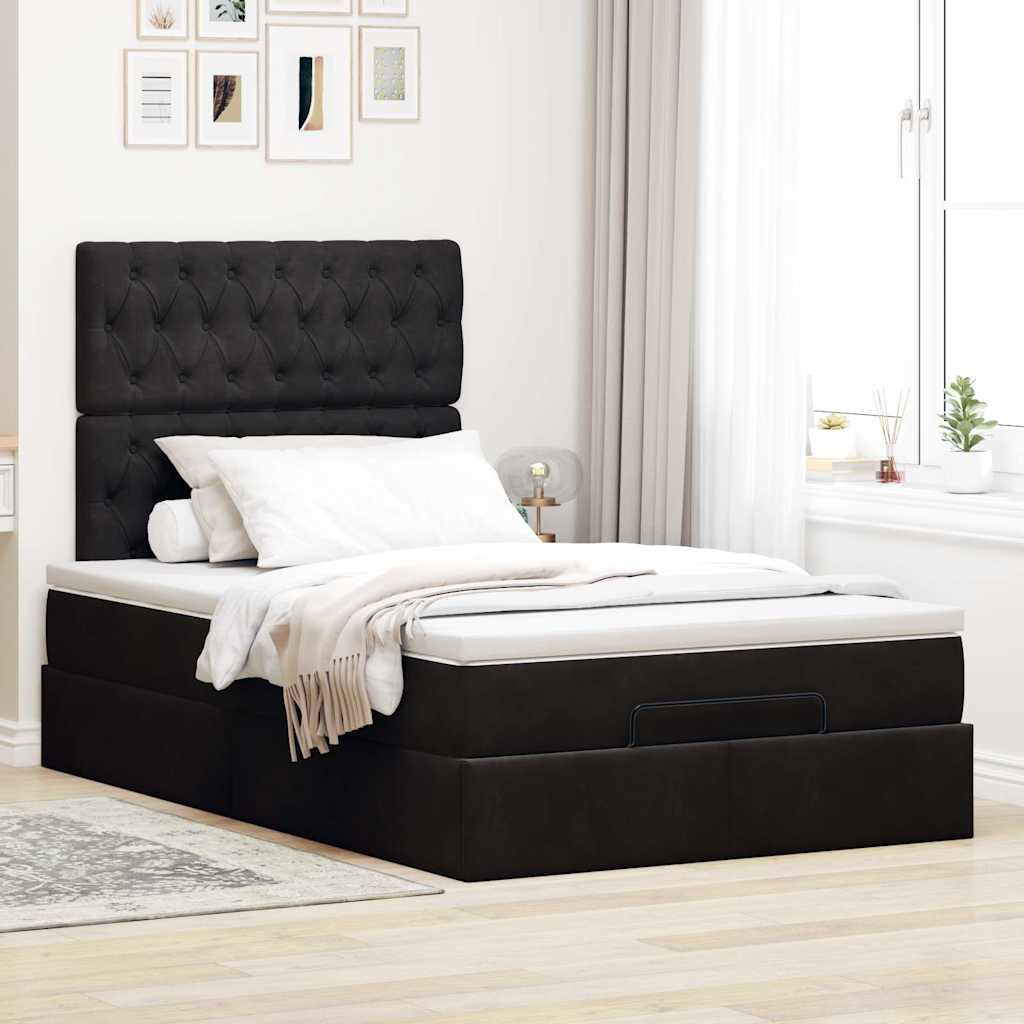 Otomanski krevet s madracima crni 120x200 cm baršunasti