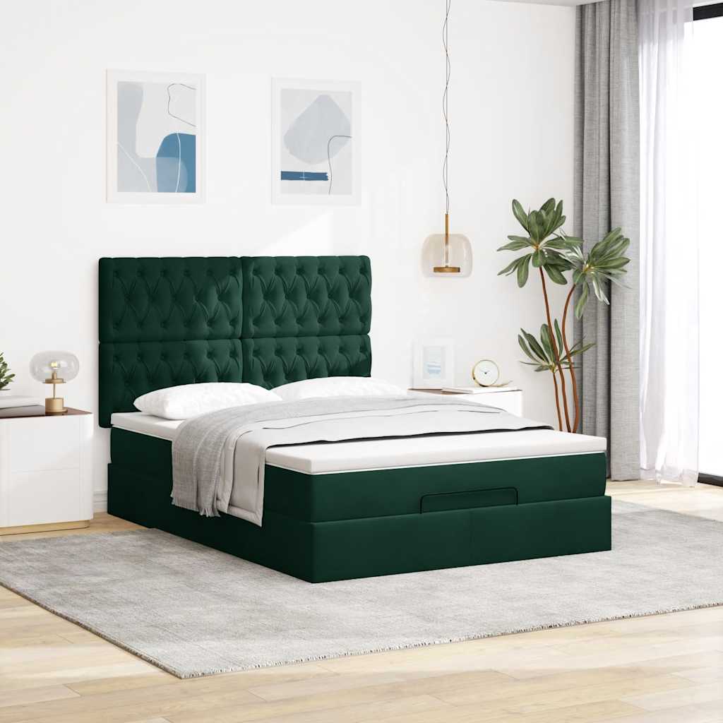 Ottoman krevet s madracima tamnozeleni 140x190 cm baršun