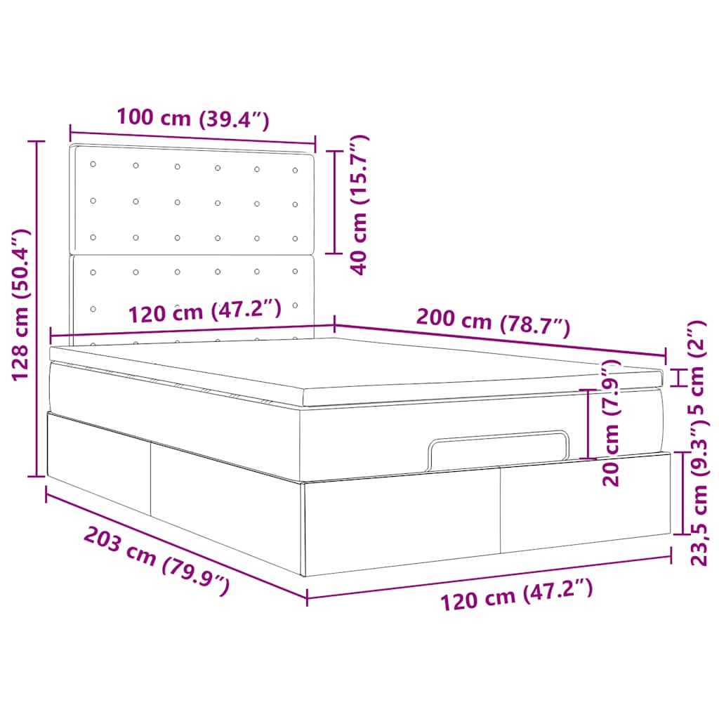 Otomanski krevet s madracima crni 120x200 cm baršunasti
