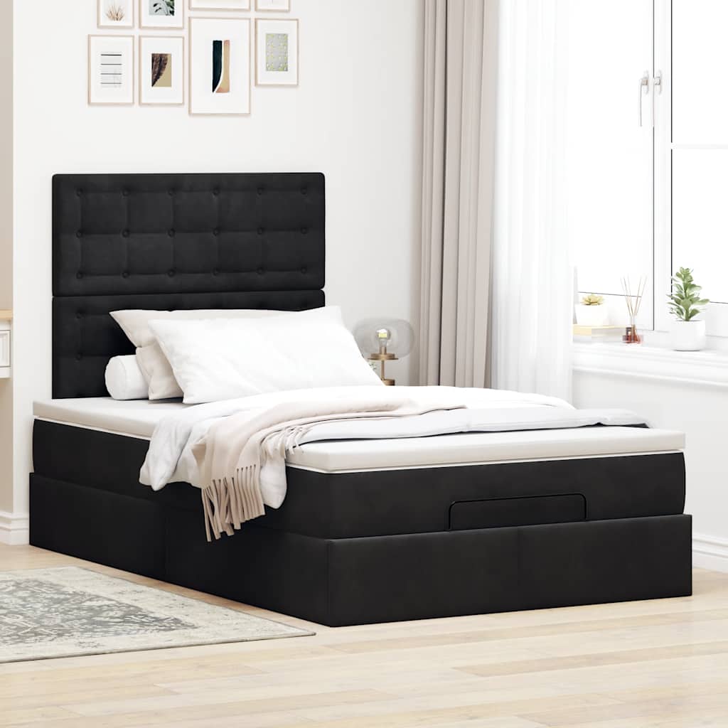 Otomanski krevet s madracima crni 120x200 cm baršunasti