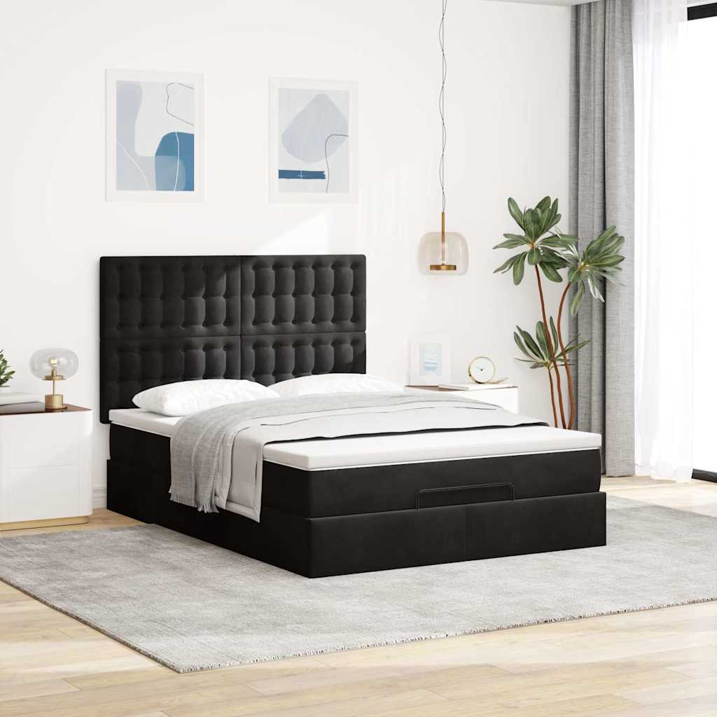 Ottoman krevet s madracima crni 140x200 cm baršun
