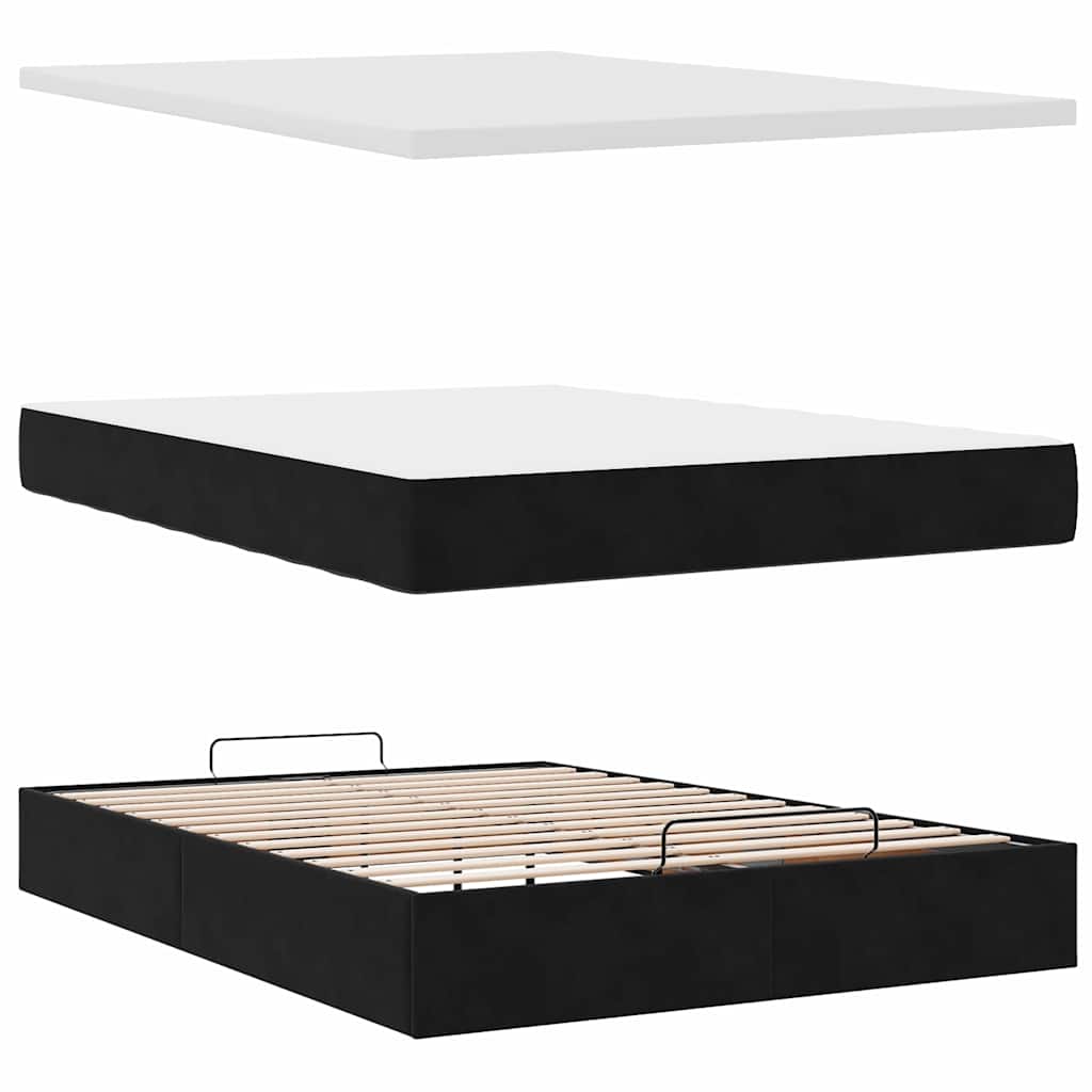 Ottoman krevet s madracima crni 140x200 cm baršun