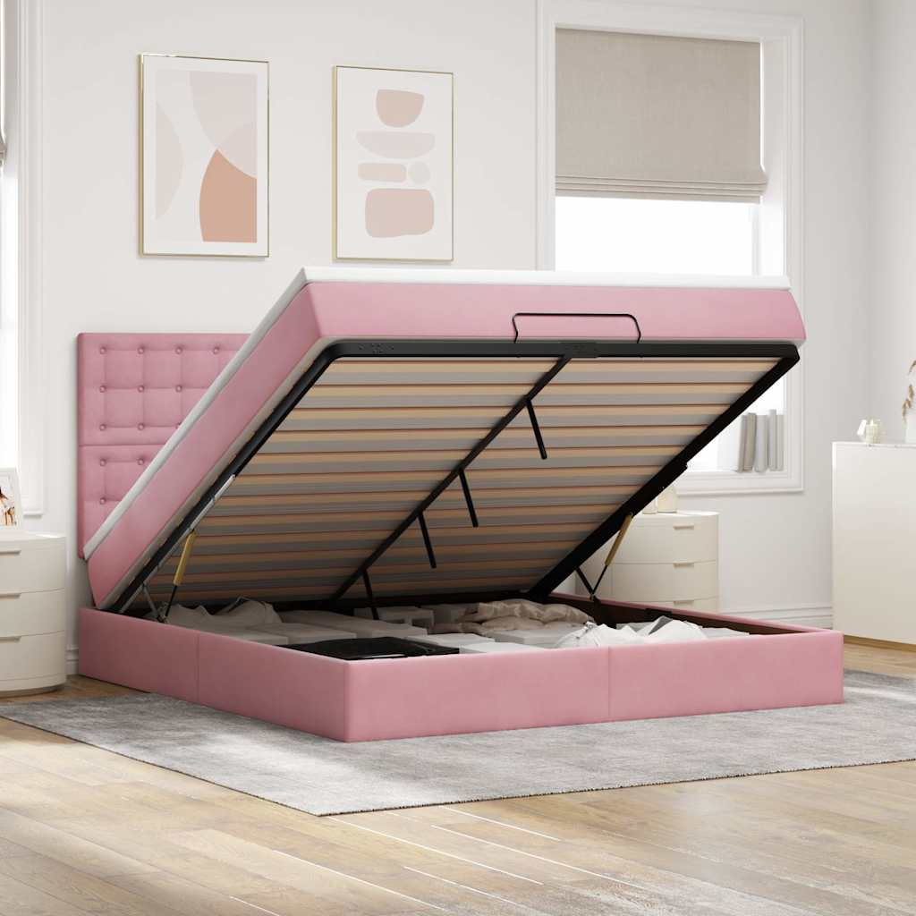 Okvir kreveta s madracima ružičasti 160x200cm baršunasti