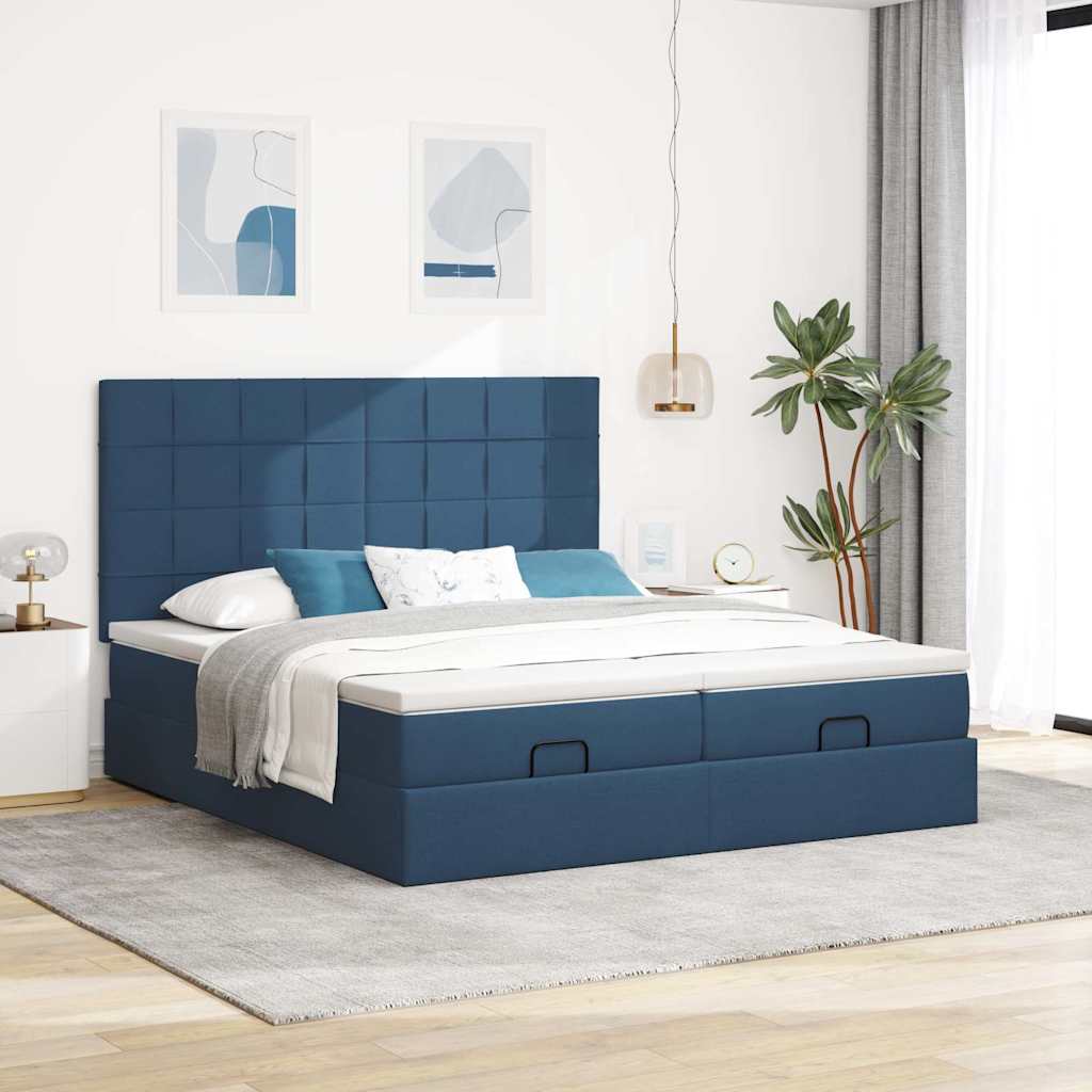 Otomanski okvir kreveta s madracima plavi 200x200cm tkanine