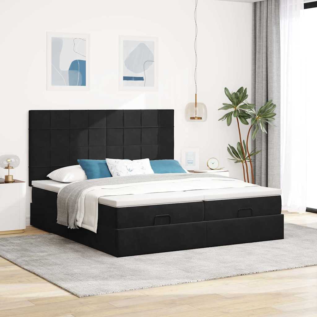 Otomanski okvir kreveta s madracima crni 200x200cm baršunasti