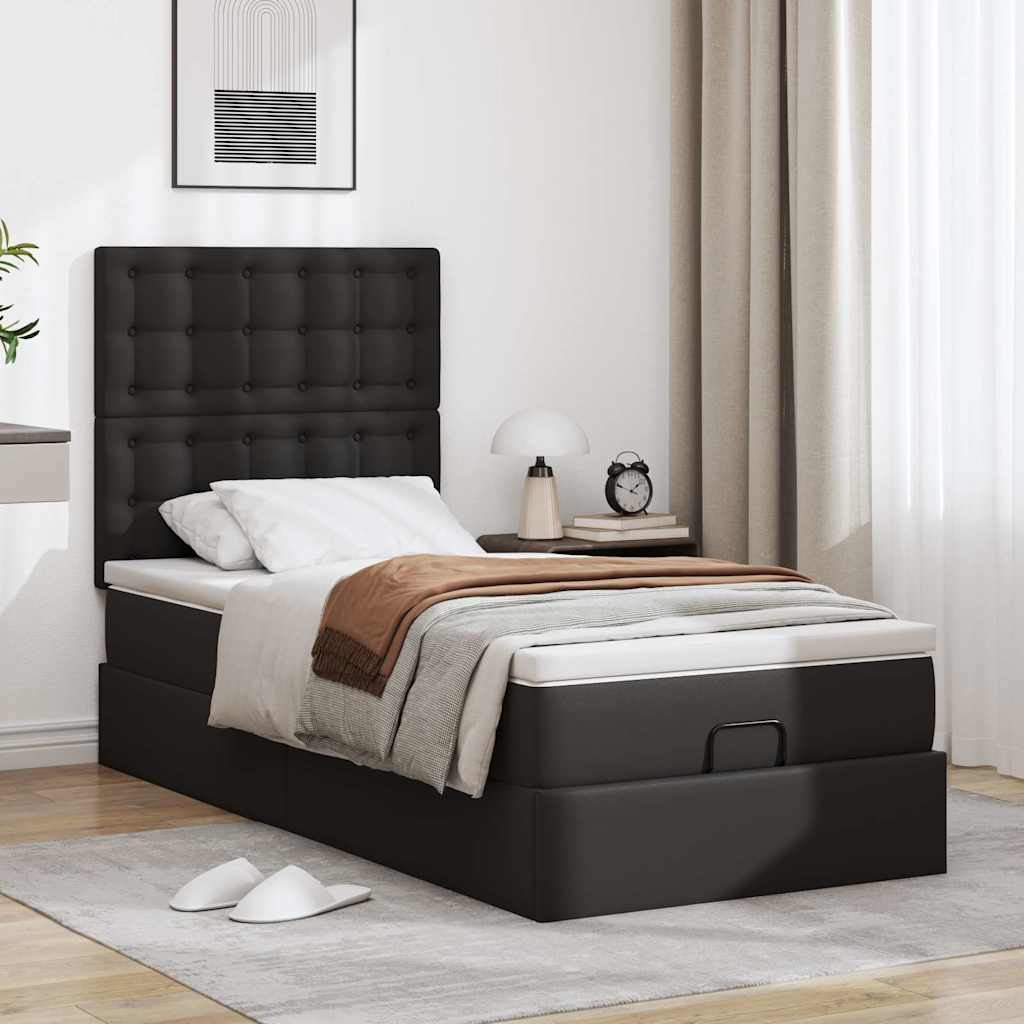 Otomanski okvir kreveta s madracem crni 80x200cm umjetna koža