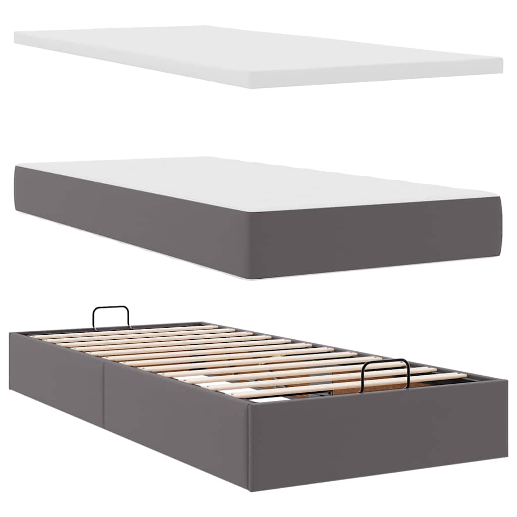Otomanski okvir kreveta s madracem sivi 100x200cm umjetna koža