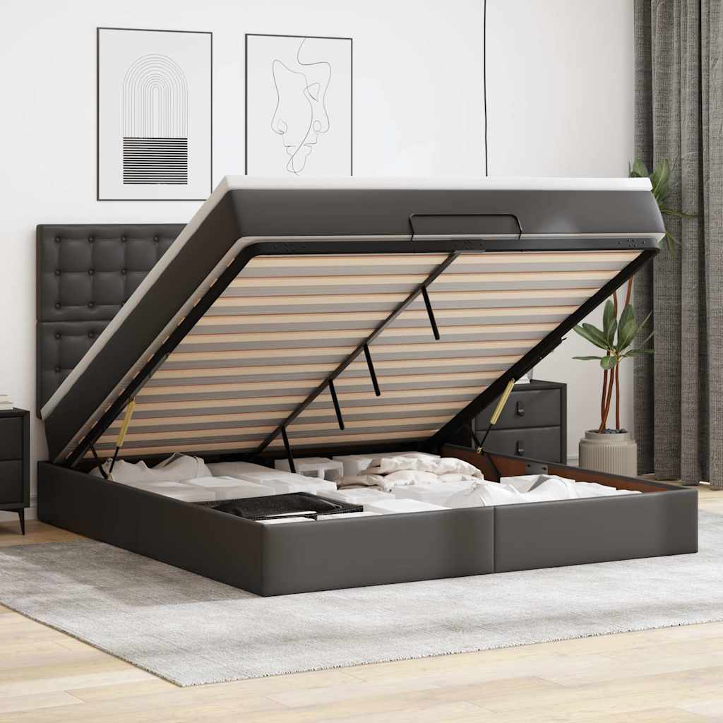 Otomanski okvir kreveta s madracem crni 160x200cm umjetna koža
