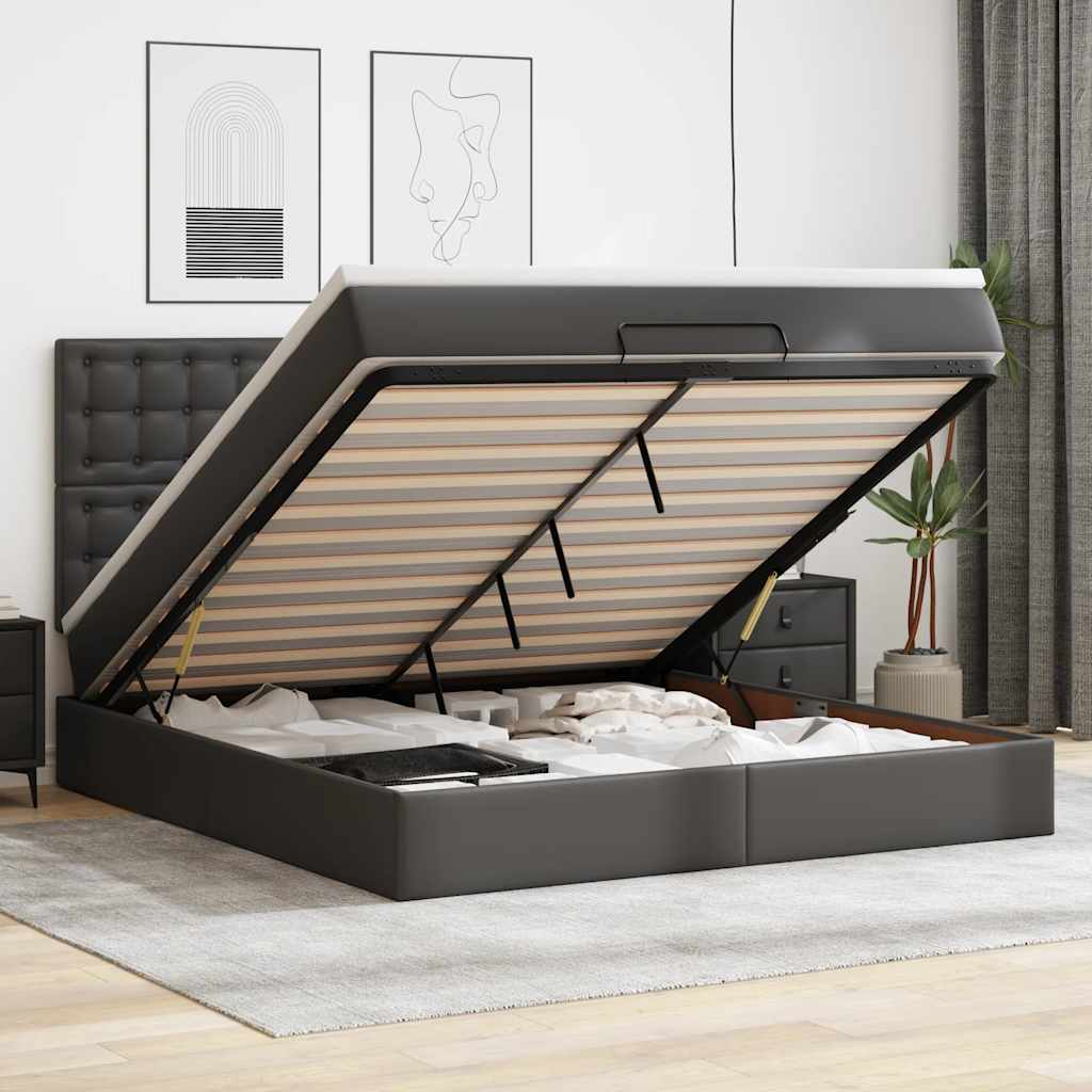 Otomanski okvir kreveta s madracem crni 180x200cm umjetna koža