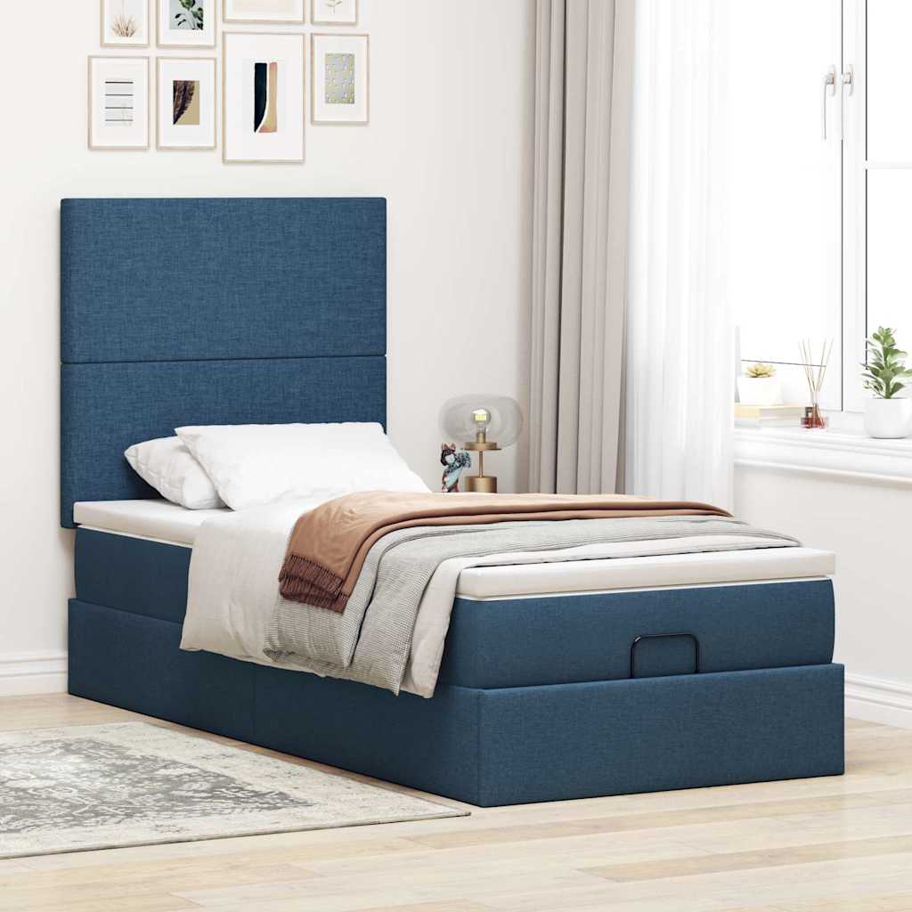 Otomanski okvir kreveta s madraca plavi 90x190cm od tkanine