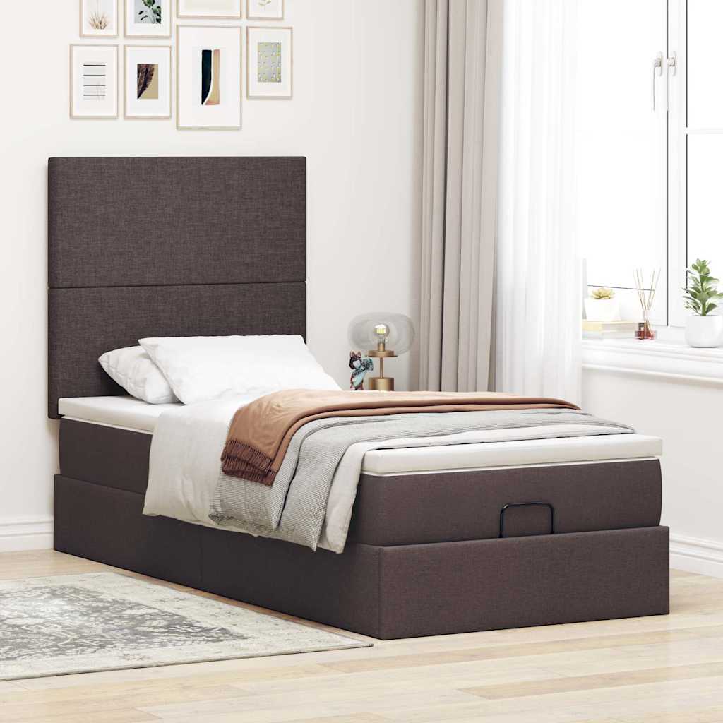 Otomanski krevet s madracem i LED tamnosmeđi 90x200 cm tkanine
