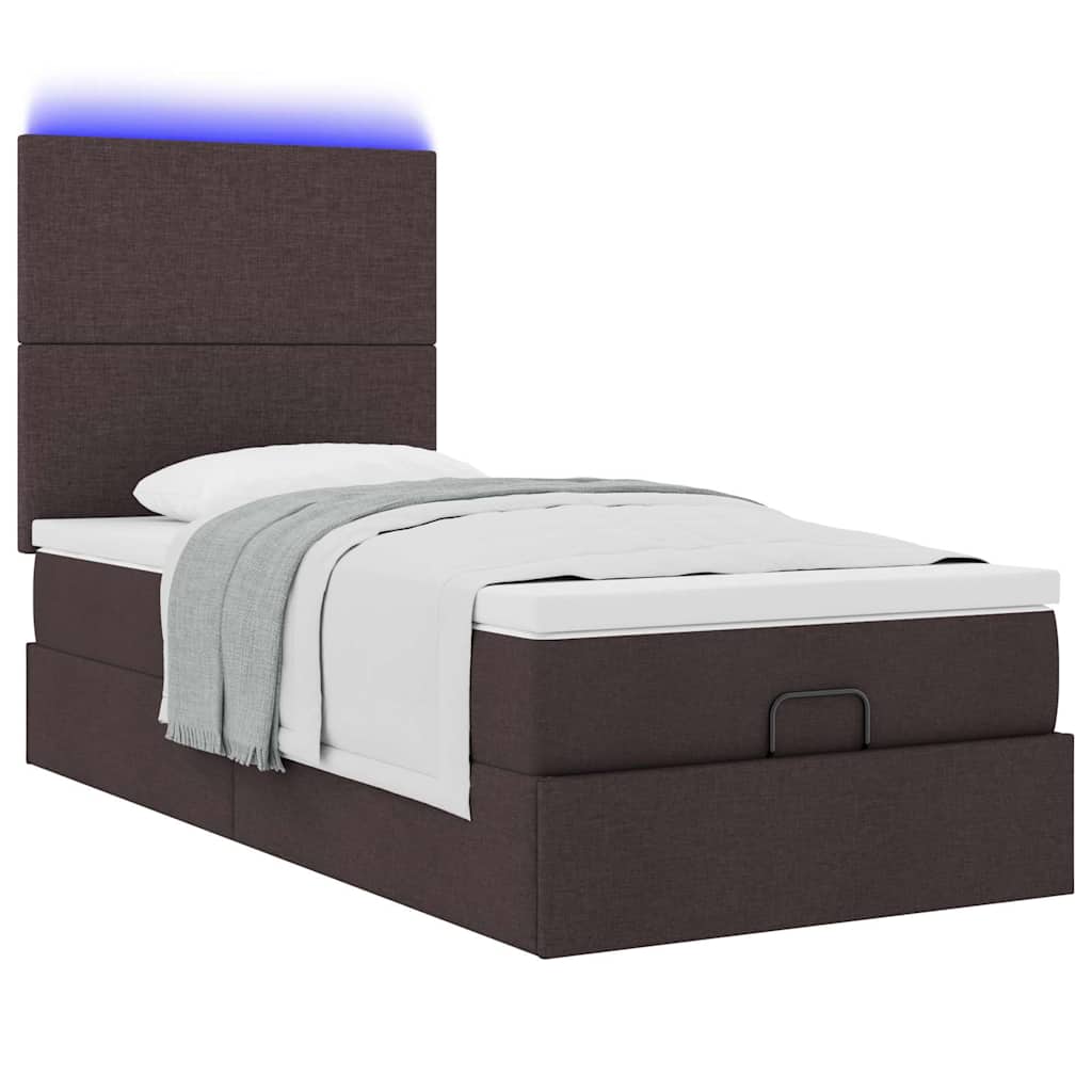 Otomanski krevet s madracem i LED tamnosmeđi 90x200 cm tkanine
