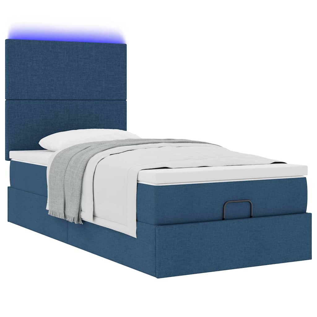 Otomanski krevet s madracem i LED plavi 90x200 cm tkanine