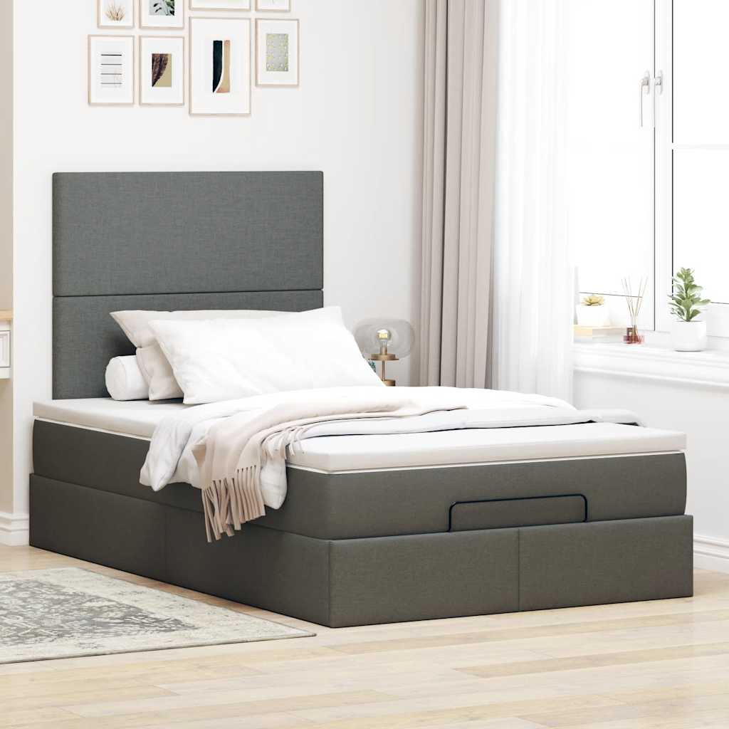Otomanski krevet s madracem i LED tamnosivi 120x190 cm tkanine