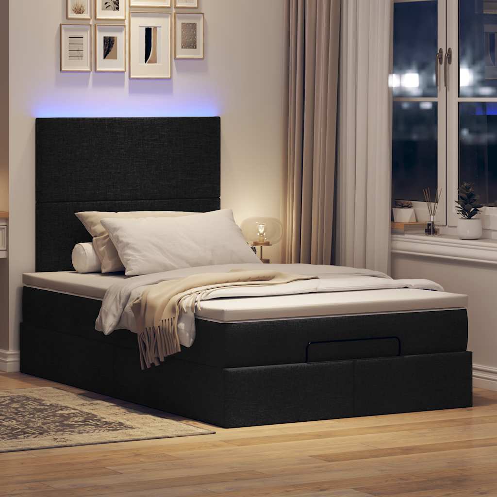 Otomanski krevet madracem i LED crna 120x190 cm tkanina