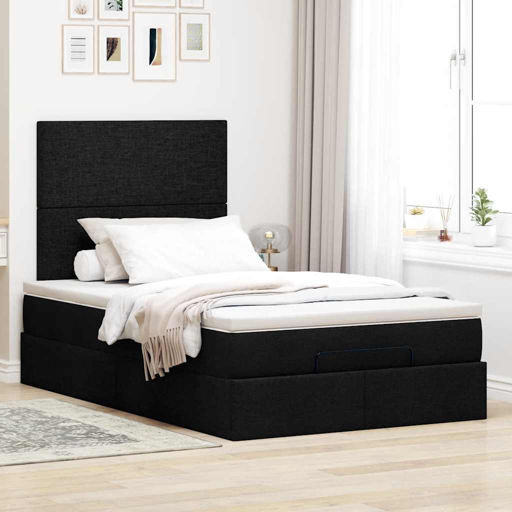 Otomanski krevet madracem i LED crna 120x190 cm tkanina