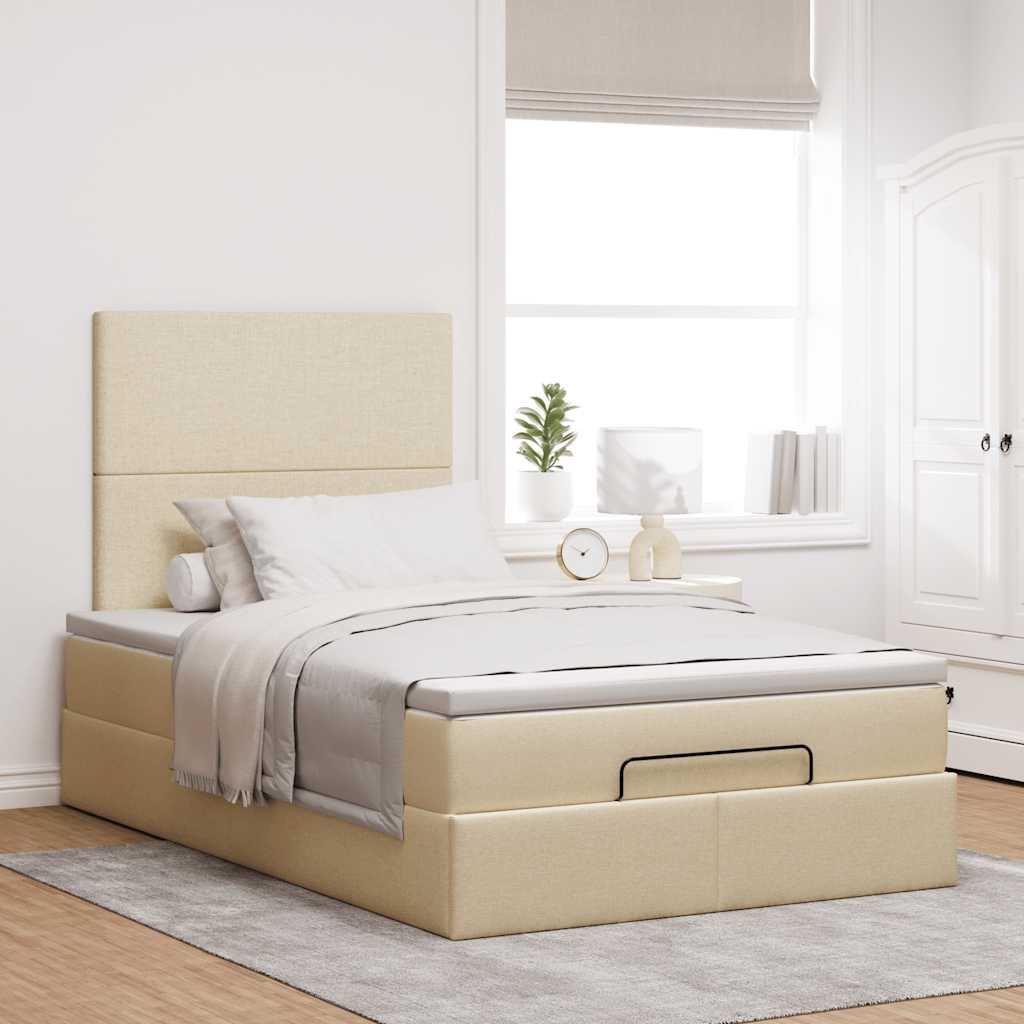 Otomanski okvir kreveta s madracem krem 120x200cm od tkanine
