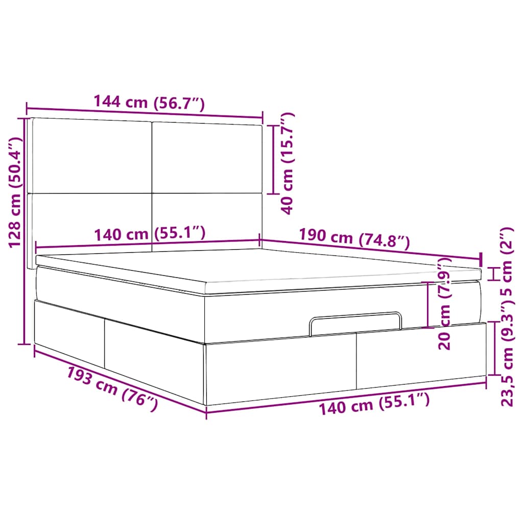 Otomanski krevet s madracem i LED crni 140x190 cm tkanine
