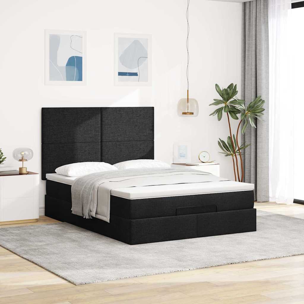 Otomanski krevet s madracem i LED crni 140x190 cm tkanine