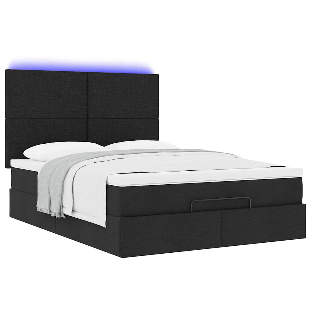 Otomanski krevet s madracem i LED crni 140x190 cm tkanine
