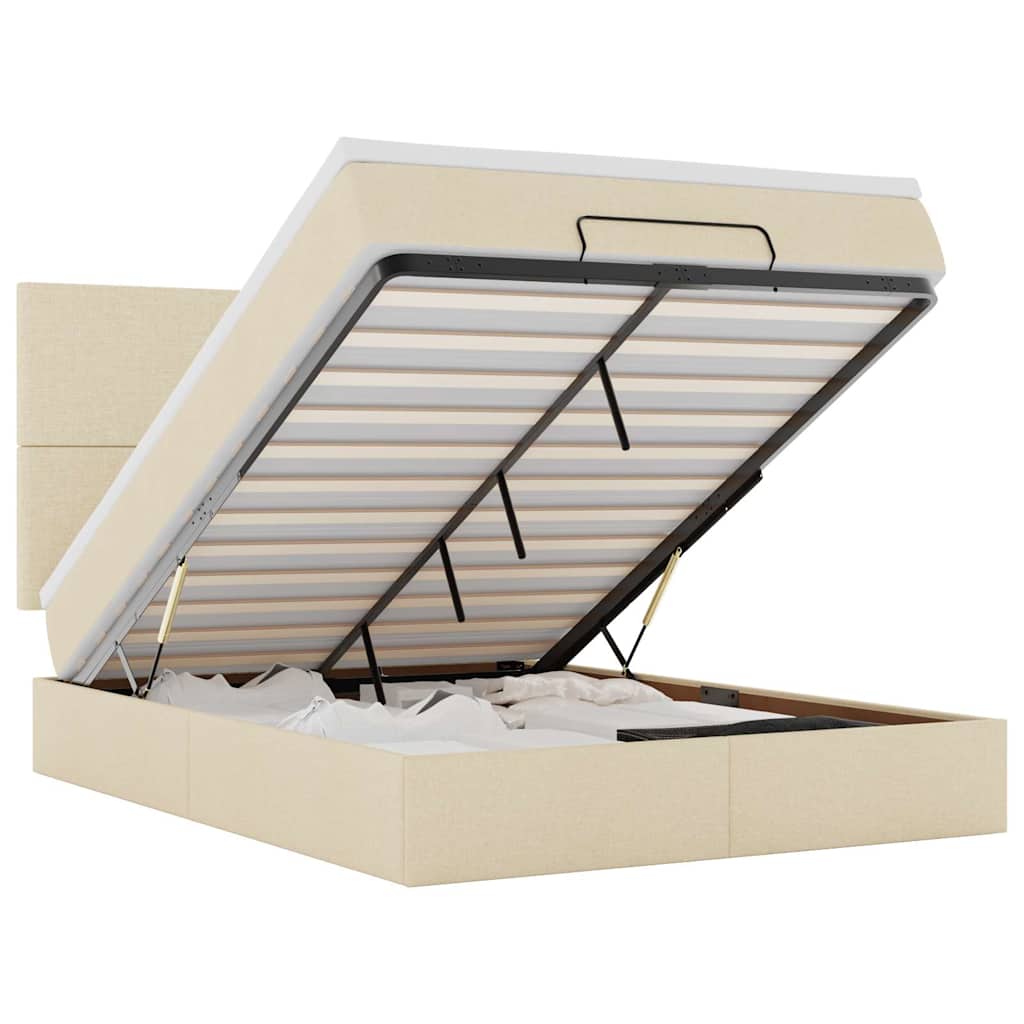 Otomanski krevet s madracem i LED krem 140x190 cm tkanine