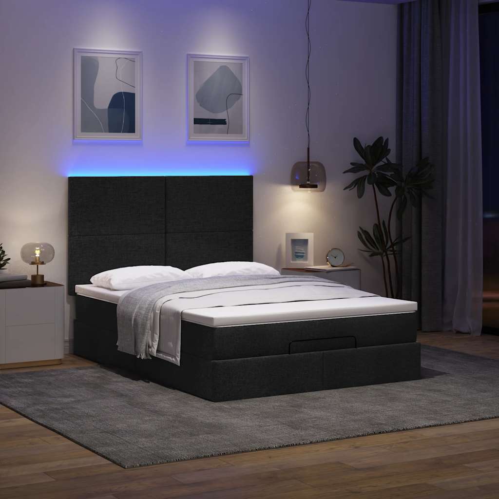 Otomanski krevet s madracem i LED crni 140x200 cm od tkanine