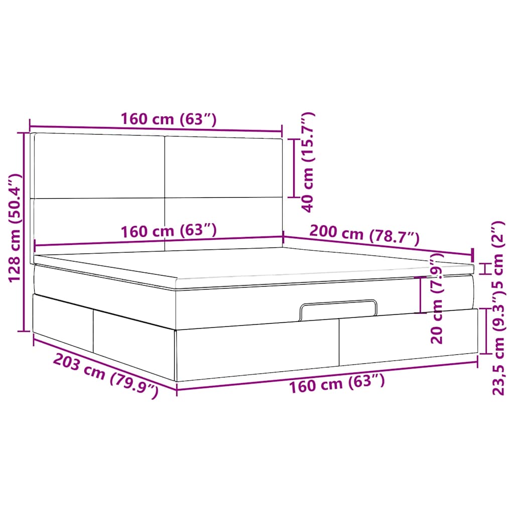 Otomanski krevet s madracem i LED krem 160x200cm tkanine