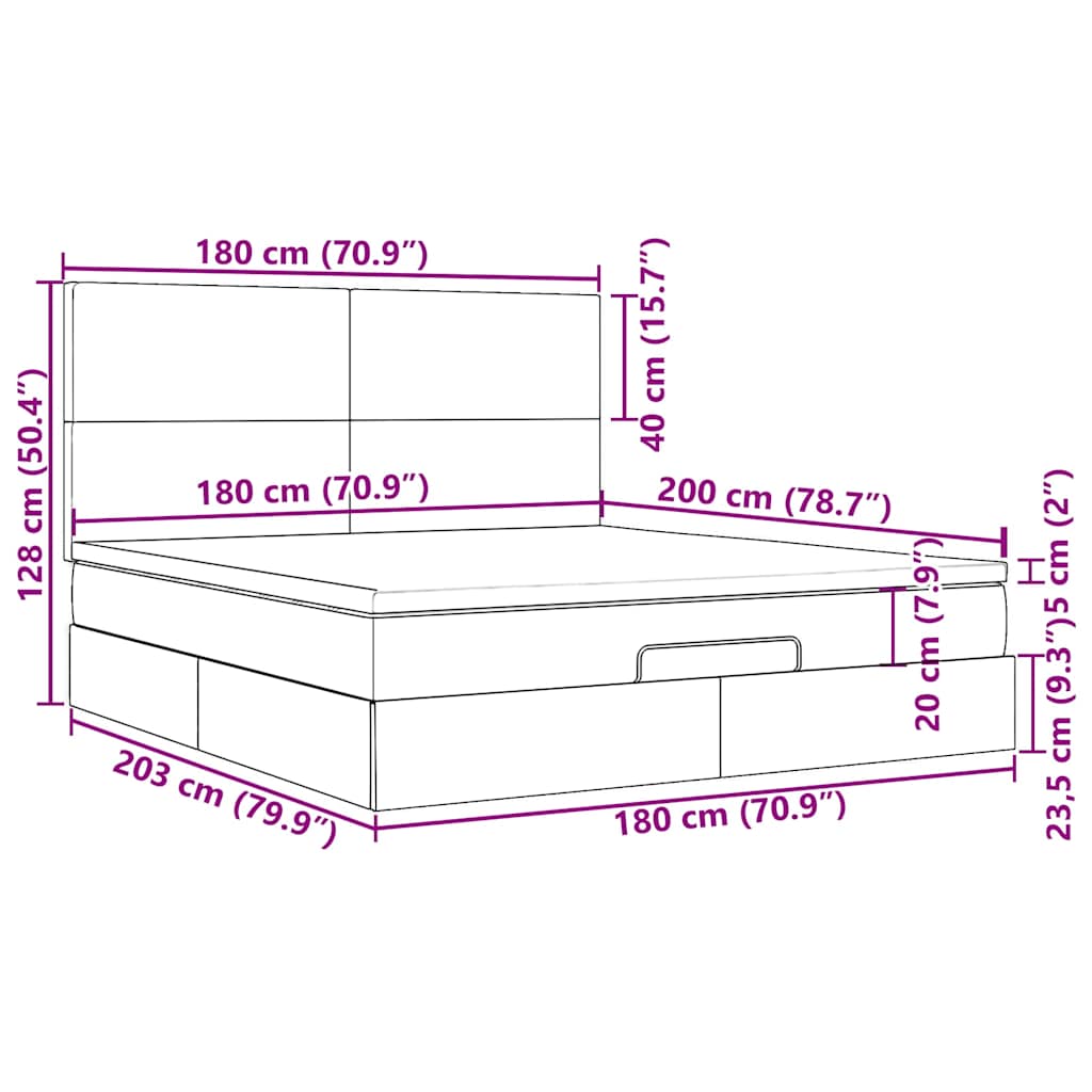 Otomanski krevet s madracem i LED tamnosivi 180x200cm tkanine
