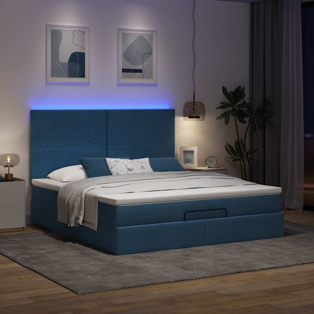 Otomanski krevet s madracem i LED plavi 180x200cm od tkanine