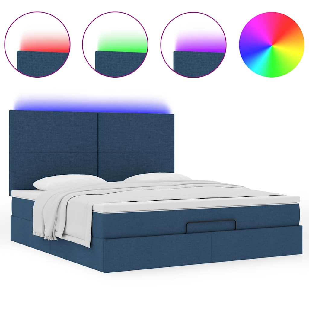 Otomanski krevet s madracem i LED plavi 180x200cm od tkanine