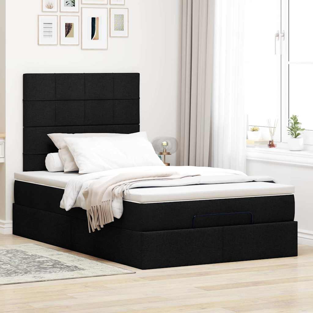 Otomanski okvir kreveta s madracem crni 120x200cm od tkanine