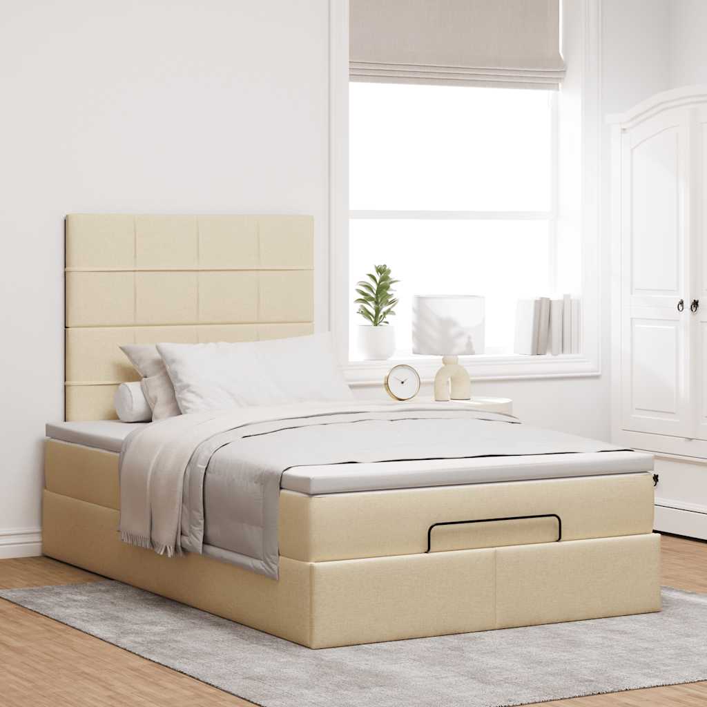 Otomanski okvir kreveta s madracem krem 120x200cm od tkanine